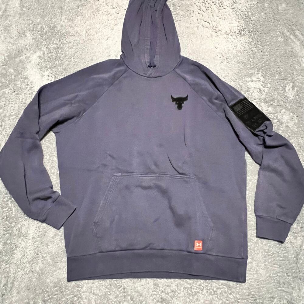 Under Armour Project Rock Hoodie Mens Medium Veterans Day Blue Sweatshirt